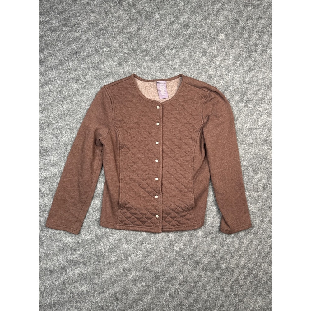 Laura Scott‎ Womens Brown Quilted Snap Front Fleece Lined Jacket Small S/C
